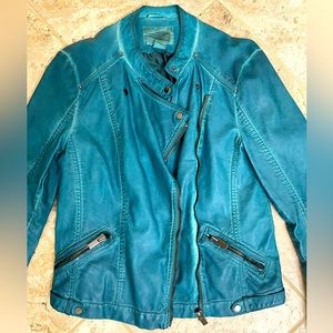 Vintage Faux Leather Jacket Size 8 Teal Blue